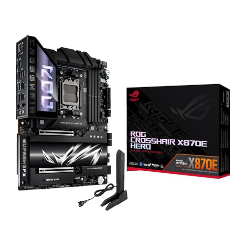 ASUS ROG Crosshair X870E Hero AMD X870E AM5 ATX, Conectividad AI PC Ready, 18+2+2 Etapas de Potencia, DDR5, PCIe 5.0, 5X M.2, Wi-Fi 7, USB4, Overclocking AI, Core Flex, PCIe Slot Q-Release Slim