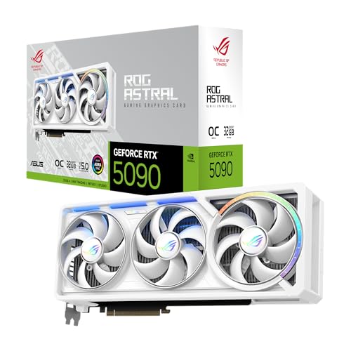 ASUS ROG Astral GeForce RTX 5090 32GB GDDR7 Blanca OC Edition | PCIe 5.0, HDMI/DP 2.1, 3.8-slot, 4-fan, Ventiladores Axial-tech, Cámara de Vapor, Gel Térmico Cambiante